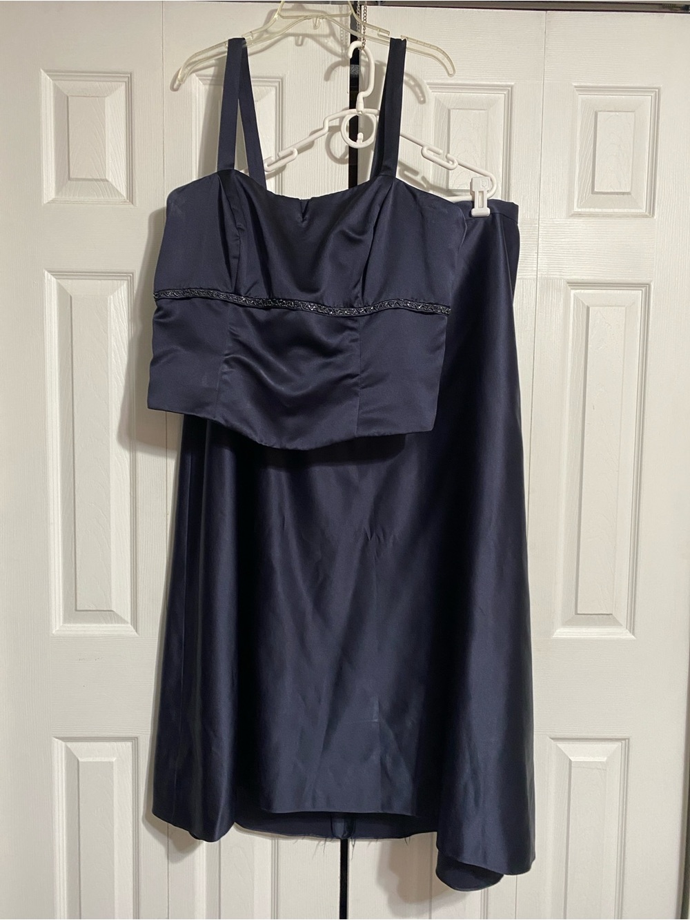 Morilee navy blue formal satin a-line skirt & beaded corset camisole top SIZE 24